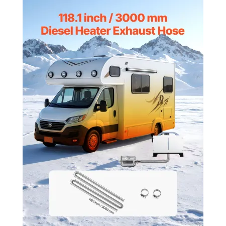 VEVOR Exhaust Hose, 3000mm Stainless Steel Exhausts Hose, Diesel Heater Flexible Exhaust Pipe with 2 Hose Clamps, Exhausts Hoses