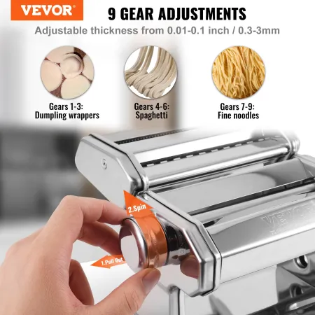 Pasta Maker Machine, 9 justerbare tykkelsesindstillinger Nudler
