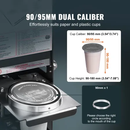 VEVOR Fully Automatic Cup Sealing Machine, 500-650 Cups/H, Cup Sealer Machine for 180 mm Tall & 90/95 mm Cup, Electric Boba Tea 