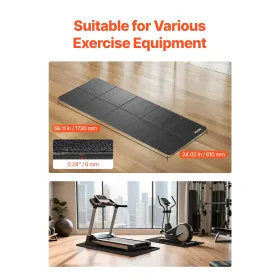 Foldable Walking Pad Treadmill Mat, 6 mm Thick, 610x1730 mm Exercise Equipment Mat for Elliptical on Carpet Hardwood Floor, High