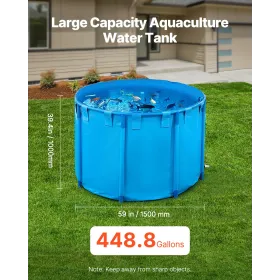 Canvas Fish Pond, 448.8 Gal Capacity Above Ground Fish Pond, Foldable PVC Koi Tank, Round Goldfish Tank with Stable Frame and Dr