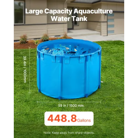 Canvas Fish Pond, 448.8 Gal Capacity Above Ground Fish Pond, Foldable PVC Koi Tank, Round Goldfish Tank with Stable Frame and Dr