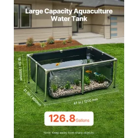 VEVOR Canvas Fish Pond, 126.8 Gal Above Ground Fish Pond, PVC Koi Tank with Clear Viewing Panel, Rectangular Goldfish Tank with 