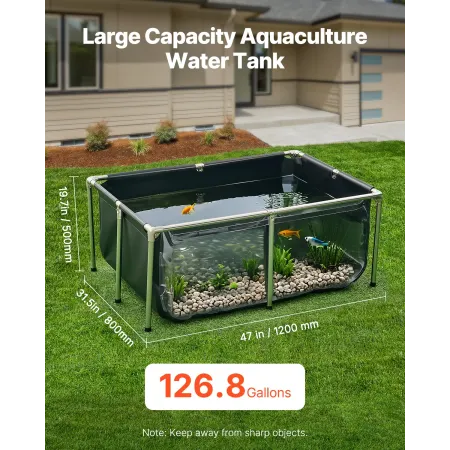 VEVOR Canvas Fish Dam, 126,8 Gal Above Ground Fish Dam, PVC Koi Tank med Clear View Panel, Rektangulær Goldfish Tank med