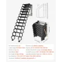 Attic Ladder Wall-Mounted, 660LBS/299.4KG Capacity, Fits 9.5 to 10 ft Ceiling Height, 12-Step Steel Folding Stairs with Handrail