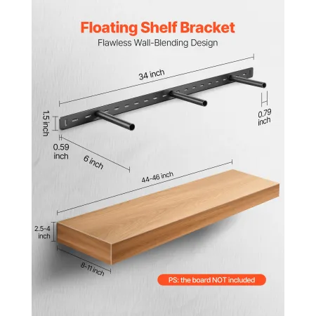 VEVOR Floating Shelf Bracket 1 Pack, 190 lbs/86 kg Weight Capacity, 34x6.2x1.5 inch / 863.6x157.4x38.1 mm, Heavy Duty Hidden She