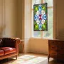 Stained Glass Window Panel, 433 x 731 mm, Tiffany Style Hanging Transom Window Panel with Chain, Large Vertical Rectangle Stain 