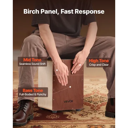 VEVOR Cajon Box Drum, with Internal Snare Wires, Compact and Lightweight Wooden Percussion Box, Birch Wood Drum Musical Instrume