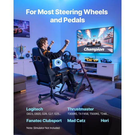 VEVOR Racing Wheel Stand, justerbar og foldbar simulatorstand til Logitech G923 G920 G29 G27, Thrustmaster T300RS TX F458 T500