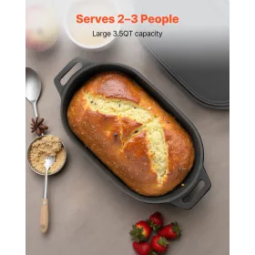 VEVOR Enameled Cast Iron Dutch Oven, 3.3L Pot with Lid and Dual Handles, Heavy-Duty Durable Cookware Pan, Oven Induction Compati