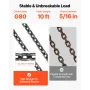 VEVOR Chain Sling, 8mm x 3 m Lifting Chains with 2 Leg Grab Hooks, Heavy Duty G80 Alloy Steel Lifting Sling, 3.17 Ton Capacity, 
