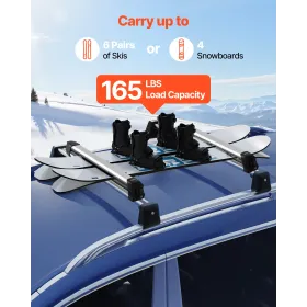 VEVOR Ski & Snowboard Roof Rack, Carry up to 6 Pairs of Skis or 4 Snowboards, 2 PCS Aluminum Universal Car Roof Rack Top Holder 