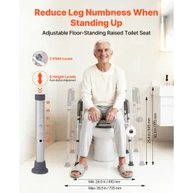 Raised Toilet Seat with Arms, 181 kg Load Capacity, Adjustable Height and Width, Commode Cushion Padded Elevated Toilet Seat Ris