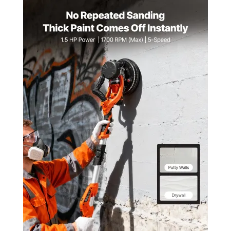 VEVOR gipspudser, 1150W elektrisk gipspladesliber, popcorn-loftsfjernelsesværktøj med vakuumstøvopsamling, 5 variable