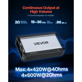 VEVOR Car Audio Amplifier, 4-Channel Bridgeable Car Amplifier, Multichannel Class D Stereo Amp, Max. 4 x 420W at 4 Ohms / 4 x 60