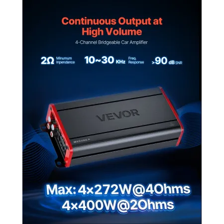 VEVOR Car Audio Amplifier, 4-Channel Bridgeable Car Amplifier, Multichannel Class D Stereo Amp, Max. 4 x 272W at 4 Ohms / 4 x 40