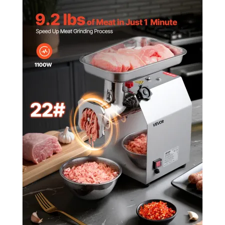 VEVOR Commercial Electric Meat Grinder, 4.2 kg/min Capacity, 22 Industrial Meat Mincer with 2 Stainless Steel Blades, 2 Grinding