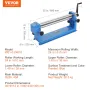 Slip Roll Machine, 610 mm Forming Width, Sheet Metal Slip Roller Rolling Bending Machine, with 2 Detachable Rollers for Low Carb