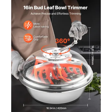 VEVOR Bud Leaf Bowl Trimmer, 420 mm Manual Bud Trimmer, with Sharp Stainless Steel Blades, Visual Cutting, Wet & Dry Hydroponic 