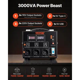 3000VA Spændingskonvertertransformator Trin op /ned 220V-110V