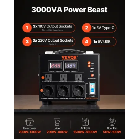 3000VA Spændingskonvertertransformator Trin op /ned 220V-110V