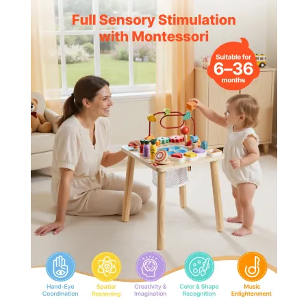 VEVOR Montessori aktivitetsbord til småbørn 1-3 år gammelt, 8 i 1 træ Learn aktivitetsbord, babylegebord til drenge og piger A
