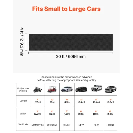 VEVOR Garage Floor Roll, 1.22 x 6.1 m Garage Flooring Mat, 3 mm Thickened Rubber Diamond Plate Floor Protector Mat, Non-Slip, We