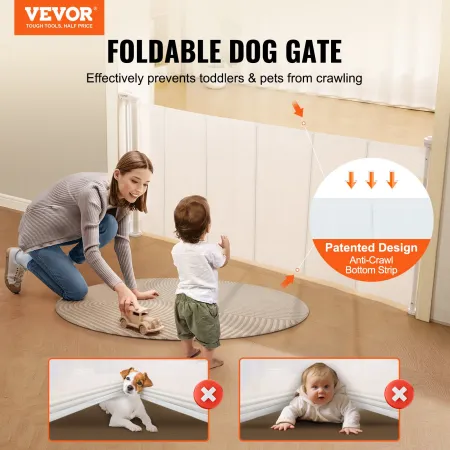 VEVOR Retractable Baby Gate, 86.9 cm Tall Mesh Baby Gate, Extends up to 195.1 cm Wide Retractable Gate for Kids or Pets, Retract
