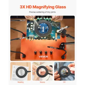 Magnetic Helping Hands Soldering Station, Third Hand Soldering Tool with 3X LED Magnifying Lamp, 4 PCB Holders & 360 Hot Air Gun