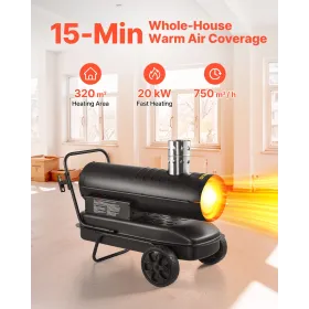 20kW Forced Air Kerosene Diesel Heater, Portable Torpedo Space Heater with Wheels & Adjustable Temp, Blower-Type for Jobsite/Gar