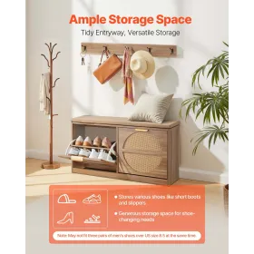 VEVOR Entryway Shoe Bench, 988 x 240 x 500 mm Rattan-Like Shoes Bench with Flip Drawers, 440lbs Shoe Storage Rack with Cushion, 