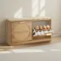 Entryway Shoe Bench, 988 x 240 x 500 mm Rattan-Like Shoes Bench with Flip Drawers, 440lbs Shoe Storage Rack with Cushion, 4 Comp
