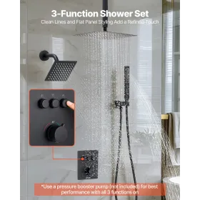 Shower Faucet Set, 305 mm Thermostatic Ceiling Mount Rainfall Shower System with 152 mm Wall Mount Head and 2 in 1 Handheld Spra