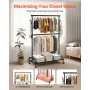 tøjstativ, rullende tøjstativ med justerbar tværstang og