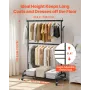 Clothes Rack, Rolling Clothing Garment Rack with Adjustable Crossbar and Side Hooks, 68 kg Load Capacity, Heavy Duty Carbon Stee
