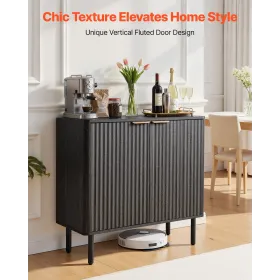 Coffee Bar Cabinet, Mid Century Fluted Coffee Bar Table with 2-Tier Storage, Buffet Stand Cabinet with Barn Door, Sideboard Buff