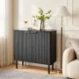Coffee Bar Cabinet, Mid Century Fluted Coffee Bar Table with 2-Tier Storage, Buffet Stand Cabinet with Barn Door, Sideboard Buff