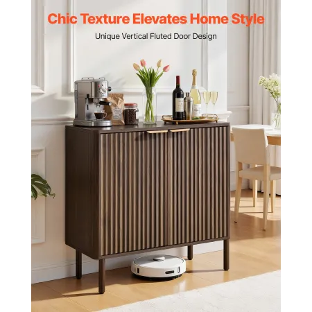 VEVOR Coffee Bar Cabinet, Mid Century Fluted Coffee Bar Table with 2-Tier Storage, Buffet Stand Cabinet with Barn Door, Sideboar