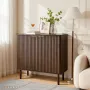 Coffee Bar Cabinet, Mid Century Fluted Coffee Bar Table with 2-Tier Storage, Buffet Stand Cabinet with Barn Door, Sideboard Buff