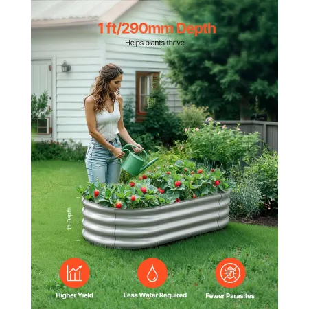 VEVOR Metal Raised Garden Bed, 1.2 x 0.6 x 0.3 m Oval Outdoor Galvanized Planter Garden Box, Open Bottom Design, Large Planter R