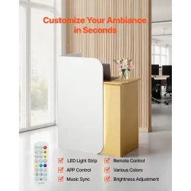 VEVOR Reception Desk, 80 cm Rectangular Front Counter Table, Modern Office Reception Desk with LED Light, 2 Drawers & Power Outl