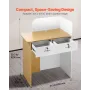 Reception Desk, 80 cm Rectangular Front Counter Table, Modern Office Reception Desk with LED Light, 2 Drawers & Power Outlets, R