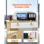 Reception Desk, 80 cm Rectangular Front Counter Table, Modern Office Reception Desk with LED Light, 2 Drawers & Power Outlets, R
