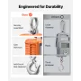 Digital Crane Scale, 4400 lbs/2000 kg Max Capacity, Heavy Duty Industrial Hanging Scale with Cast Aluminum Case & LCD Display, 5