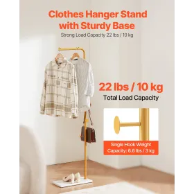 Coat Rack, Freestanding Coats Rack Stand with Quartz Stone Base & 3 Round Hooks, Free Standing Hall Coat Tree for Entryway, Bedr
