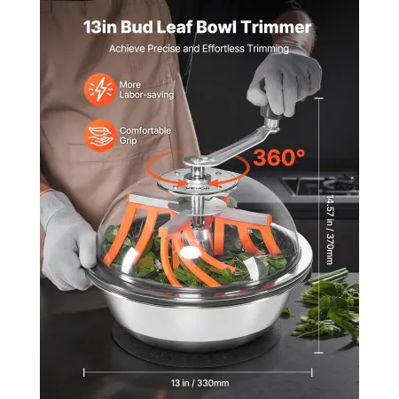 VEVOR Bud Leaf Bowl Trimmer, 335 mm Manual Bud Trimmer, with Sharp Stainless Steel Blades, Visual Cutting, Wet & Dry Hydroponic 