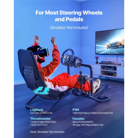 VEVOR Racing Wheel Stand, Heavy-Duty Integrated Simulator Cockpit Steering Stand, Fit Logitech G25,G27,G29,G920,G923, Thrustmast