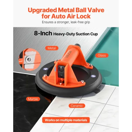 VEVOR Vacuum Suction Cup, 203 mm Vacuum Glass Lifter with ABS Handle, 180 kg Max Lifting Capacity Tile Suction Cup Tool with Car