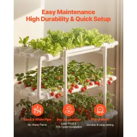 VEVOR Hydroponics-dyrkningssystemsæt, 3-trins 108-pladser UPVC-rør hydroponisk vækstsæt med tidsindstillet kunstvanding, sol-