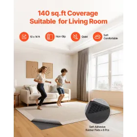 VEVOR Rug Pad 3.05 x 4.27 m, Non-slip Carpet Area Pad, Rug Mat Padding with Dual Surface Felt Cushion & Rubber Gripper, Hardwood